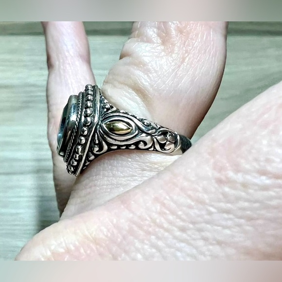 Vintage Designer (M ID) Sterling Silver & Gold Accented Blue Topaz Ring - Picture 10 of 11